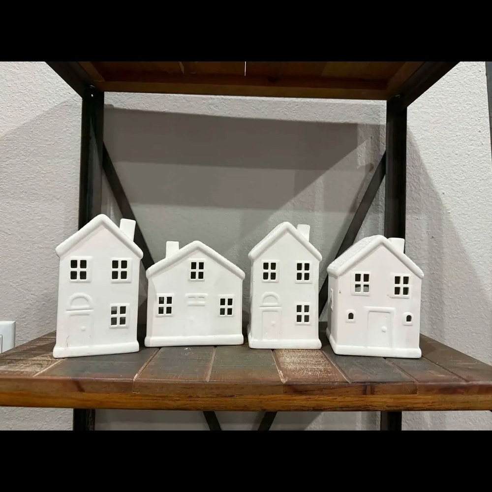 Set of White Ceramic House Decor